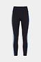 The SPLITS59 Sam High Waist Rigor 7/8 leggings in Black/Skylight feature Rigor fabric, a run-tight fit, and light blue side stripes, shown on a white background.