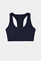 The SPLITS59 Sara Airweight Bra in Indigo is showcased on a white background—ideal for hot yoga or Pilates sessions.