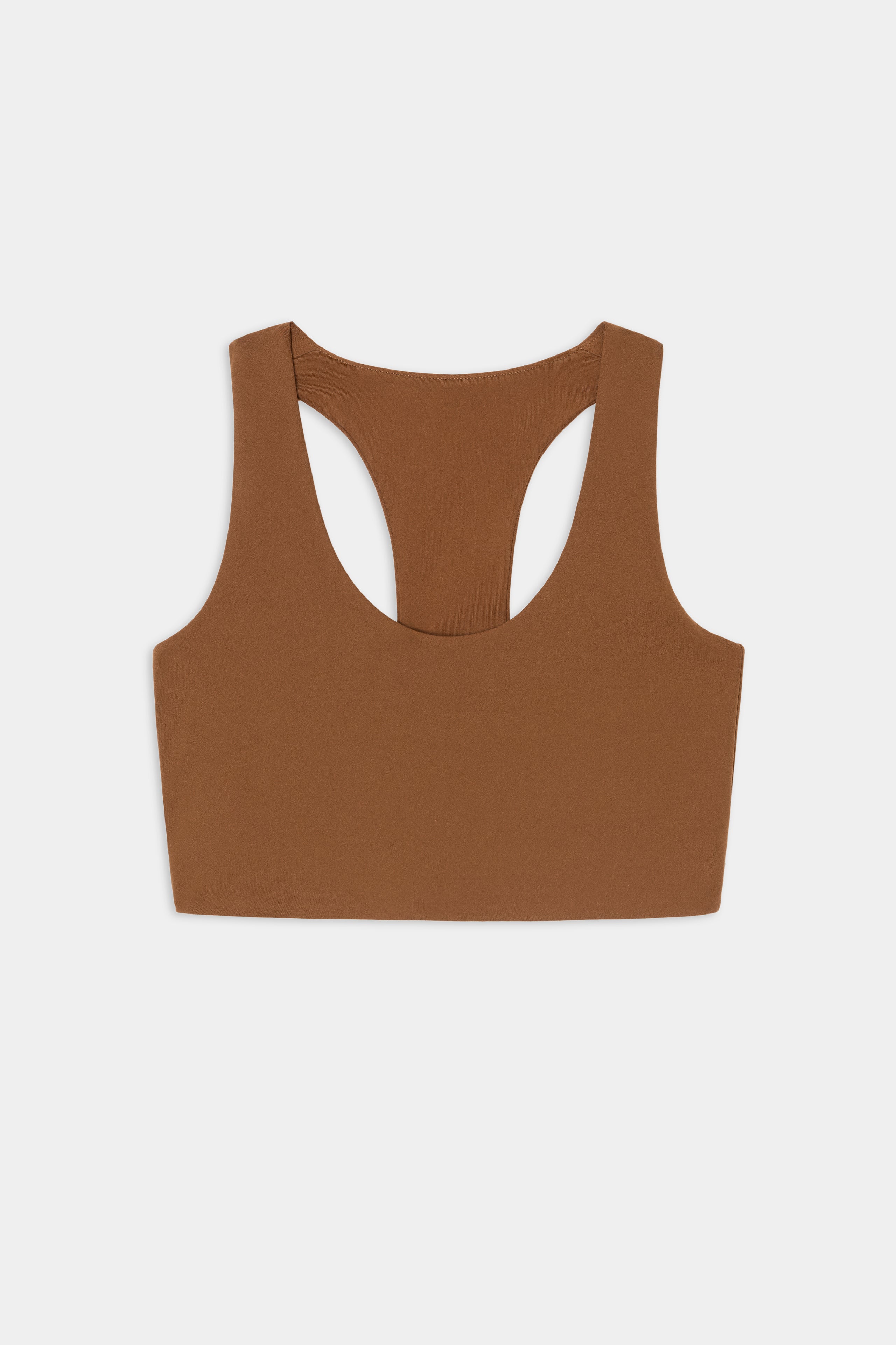 Sara Airweight Bra - Toffee by SPLITS59, crafted from nylon spandex, shown flat on a white background. HTS 6109.90.1090.