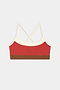 The Scottie Airweight Bra - Terracotta/Creme by SPLITS59 features cream straps, a brown band, and cross-back design in spandex and nylon on a plain white background.