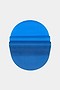 A round blue object with a gradient effect, resembling The Skye Mat by SPLITS59—an eco-rubber yoga mat—partially unrolled or folded over itself on a plain light gray background.