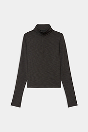 The SPLITS59 Stevie Active Rib Half Zip Waist Length in Heather Graphite, a long-sleeve top with thumb holes, is perfect for yoga or running and is shown laid flat on a white background.
