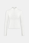 The SPLITS59 Tess Rigor Half Zip Waist Length in white is a soft nylon spandex, long-sleeve mock-neck top with a front half-zip closure, shown on a plain white background.