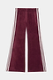 The SPLITS59 Heritage Velour Pant in Dark Cherry/White features white double side stripes and a soft polyester-spandex blend, shown flat against a white background.