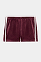 The SPLITS59 Heritage Velour Short in Dark Cherry/White features soft polyester-spandex fabric, white side stripes, and an elastic waistband, shown on a plain white background.