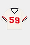 The SPLITS59 Rex Varsity Jersey V-Neck in white features a soft cropped fit, black V-neck, red "59" on the front, and red and black stripes on the short sleeves.
