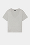 The SPLITS59 Georgia Jersey V-Neck in Heather Grey is a soft spandex short-sleeve t-shirt with a V-neck, shown laid flat on a white background.