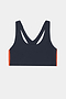 SPLITS59 Ella Airweight Bra in indigo dark navy with a racerback design, stretch material, and orange side stripes.