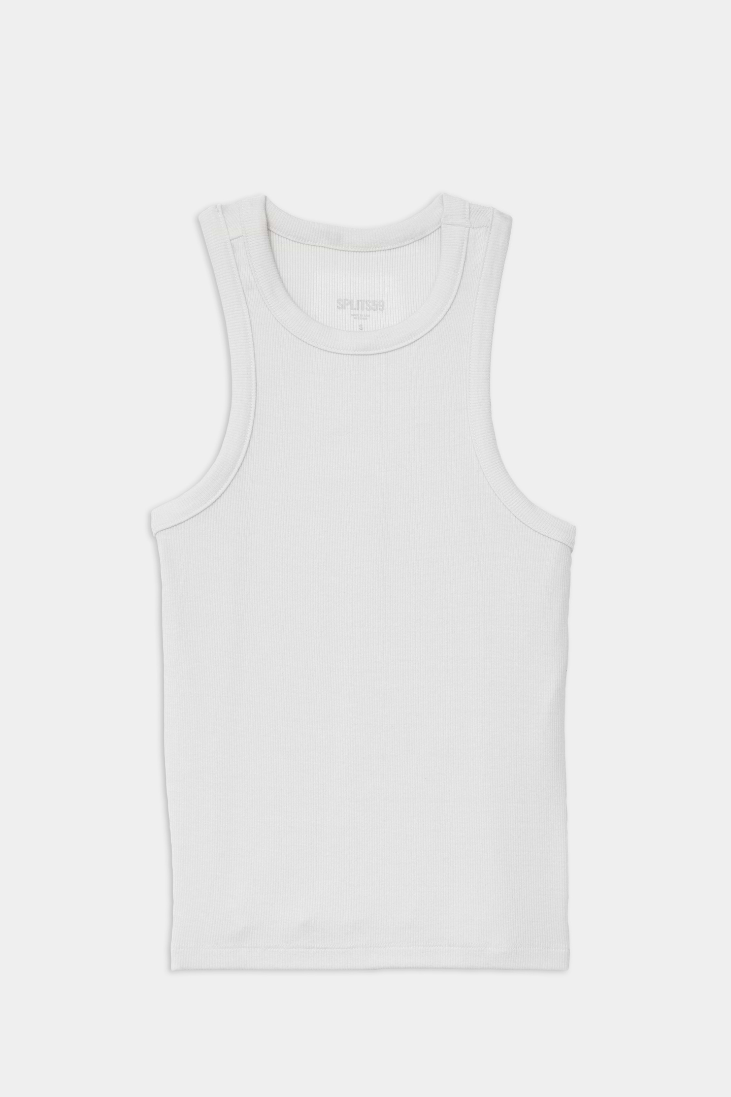 A SPLITS59 Kiki Rib Tank Full Length - White on a white background.