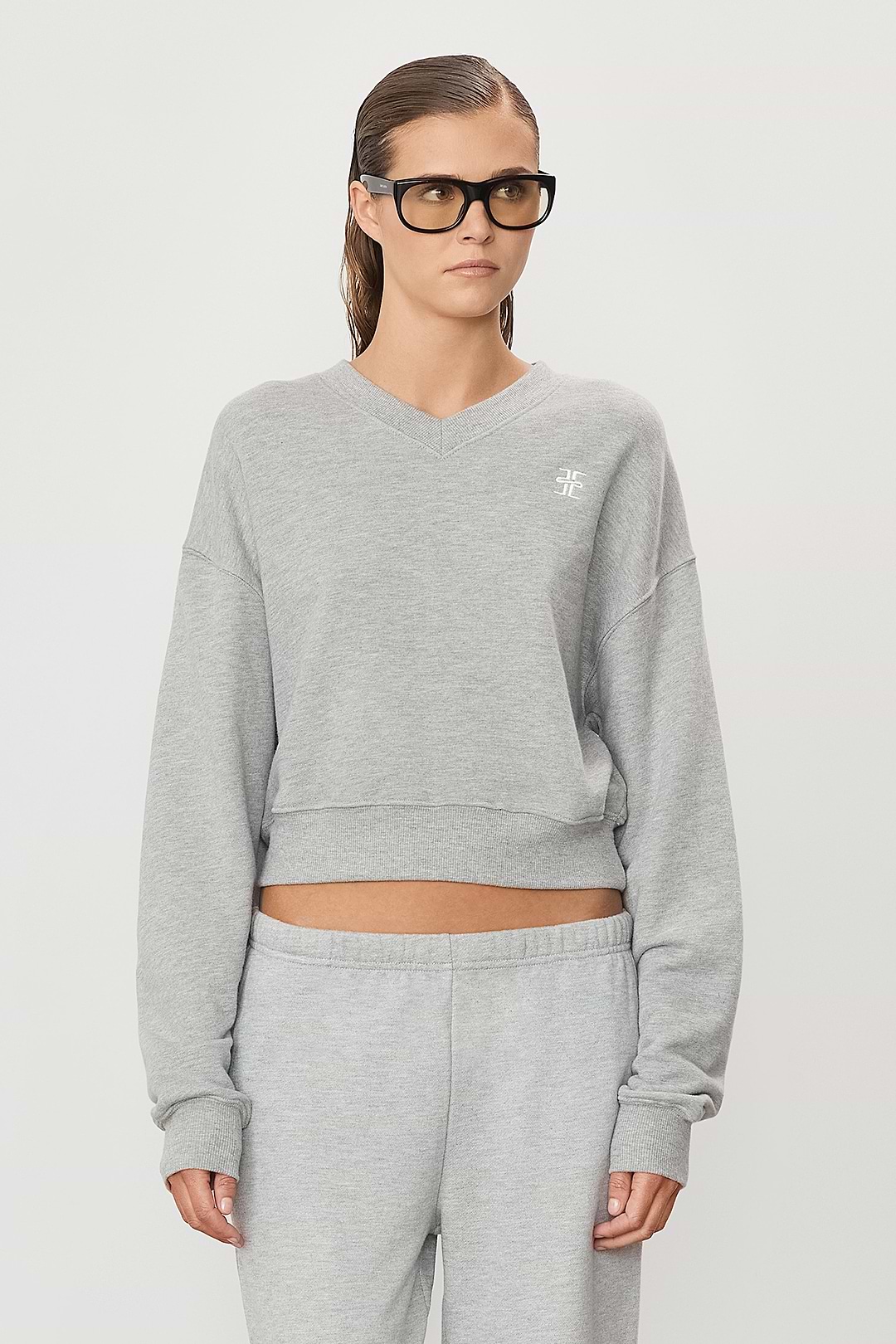 Cropped V-neck Sweatshirt | French Terry | Heather Grey