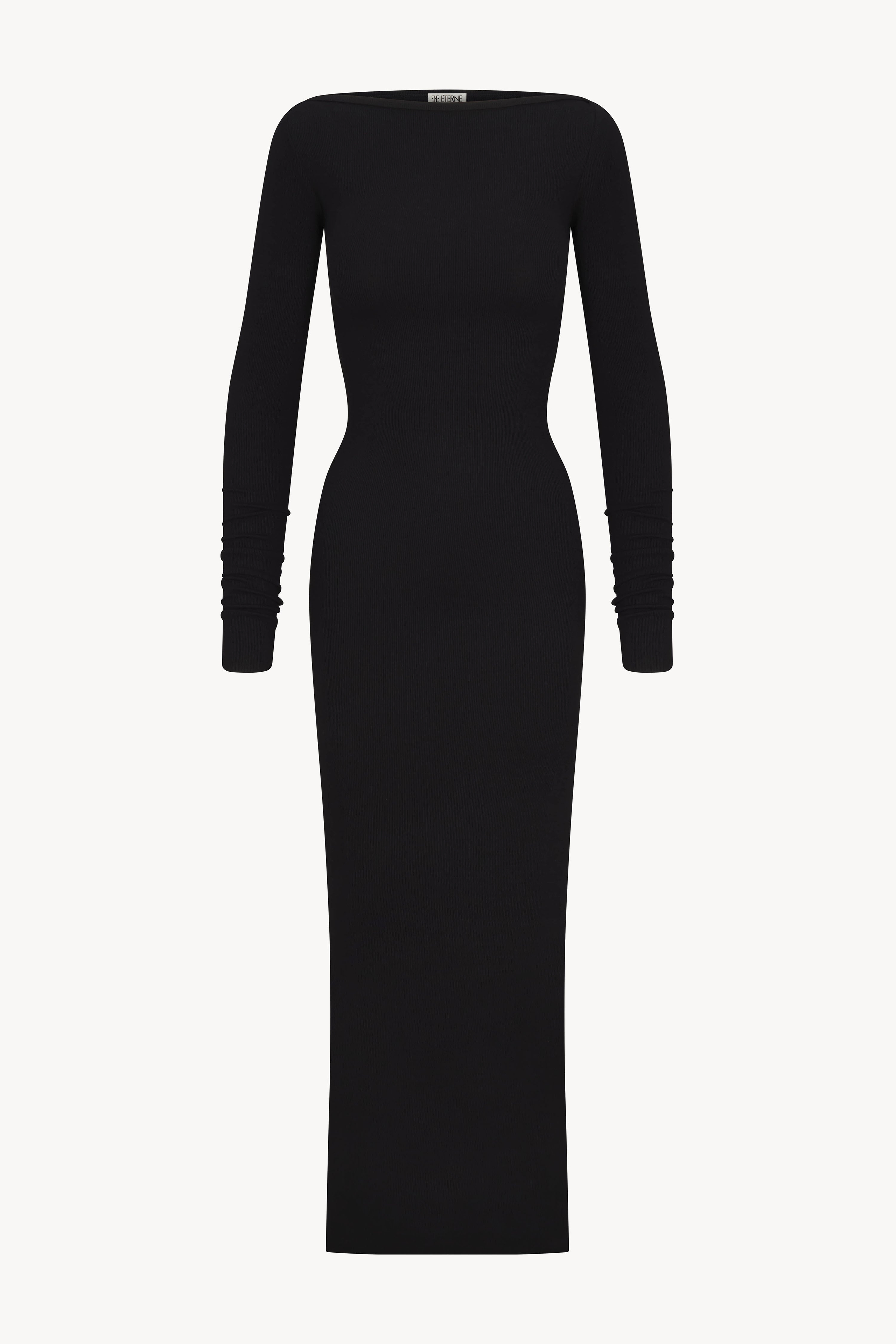 Eterne Long Sleeve Boatneck Maxi Dress in Black
