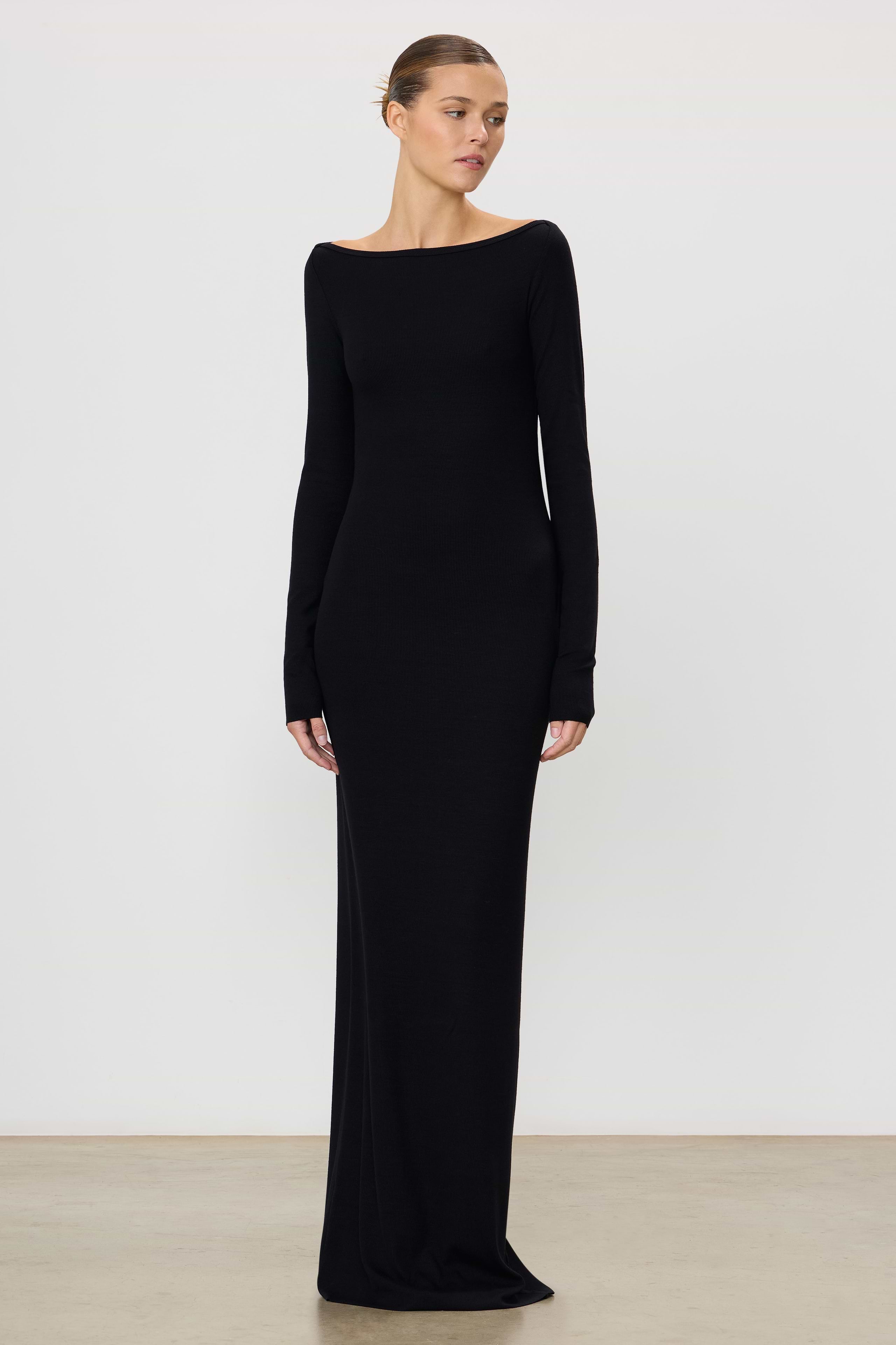 Eterne Long Sleeve Boatneck Maxi Dress in Black - Size XL Eterne Long Sleeve Boatneck Maxi Dress in Black - Size XL