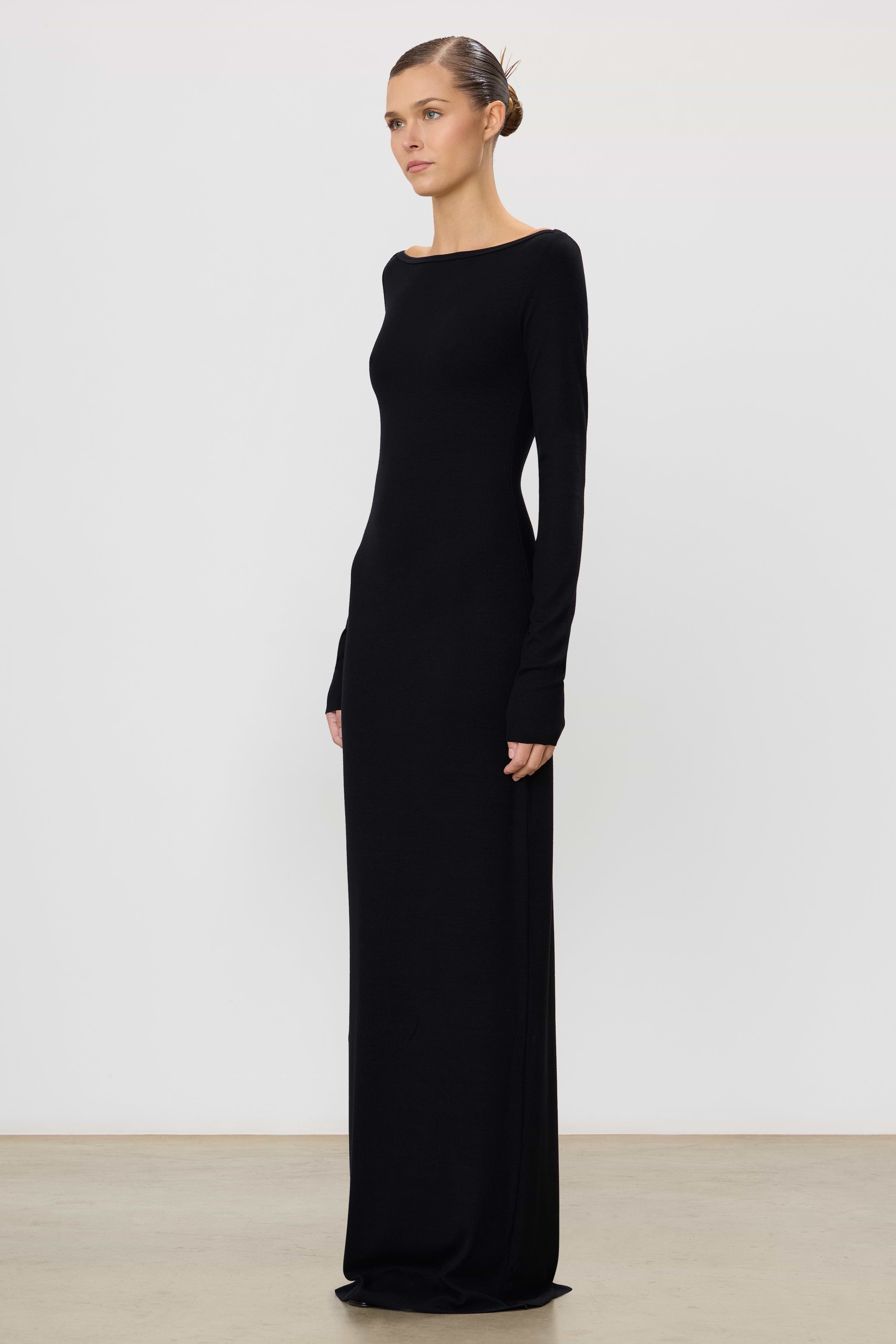 Eterne Long Sleeve Boatneck Maxi Dress in Black - Size XL Eterne Long Sleeve Boatneck Maxi Dress in Black - Size XL