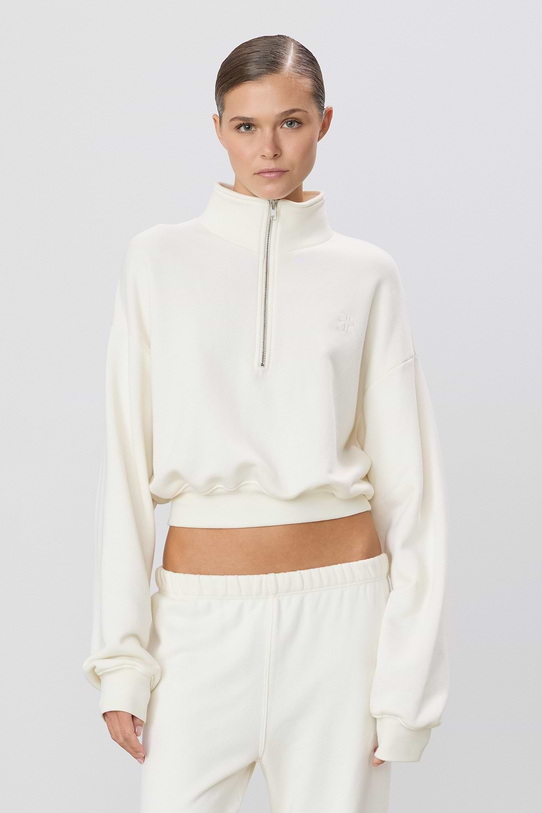 Cropped Half-zip Sweatshirt | French Terry | Cream