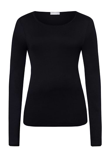 Front cutout view of Hanro black cotton L/SLV Shirt