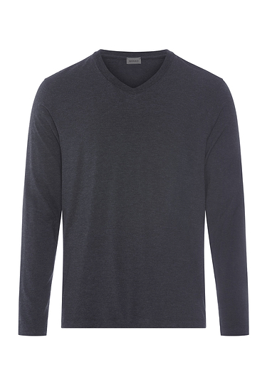 Front cutout view of HA charcoal melange modal/viscose/tencel L/SLV Shirt V-Neck