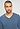 Close-up view of a men model wearing HA tanzanite melange modal/viscose/tencel L/SLV Shirt V-Neck