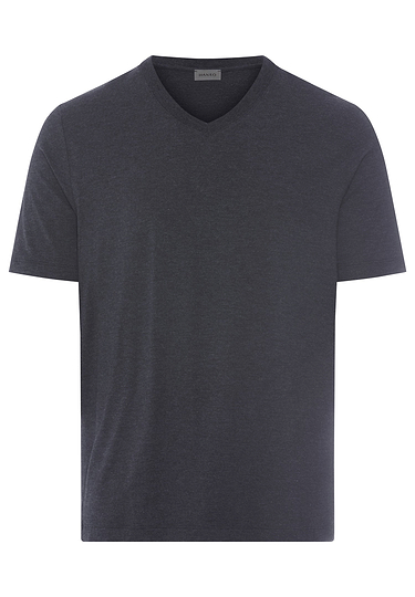 Front cutout view of HA charcoal melange modal/viscose/tencel S/SLV Shirt V-Neck