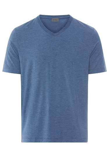 Front cutout view of HA tanzanite melange modal/viscose/tencel S/SLV Shirt V-Neck