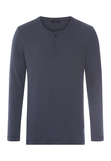 Front cutout view of HA stormy gray cotton L/SLV Henley Shirt