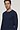 Close-up view of a men model wearing HA deep navy cotton L/SLV Shirt