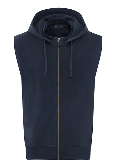 Front cutout view of HA deep navy cotton Zippered vest