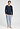 Full-body view of a men model wearing HA deep navy cotton L/SLV Shirt V-Neck