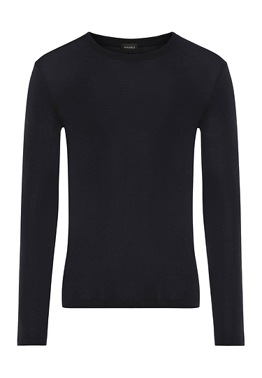 Front cutout view of HA black silk L/SLV Shirt
