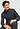 Close-up view of a men model wearing HA smokey charcoal cotton Cardigan