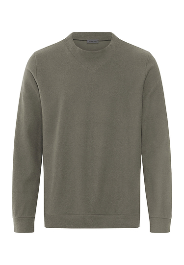 Front cutout view of HA smokey olive cotton Pullover