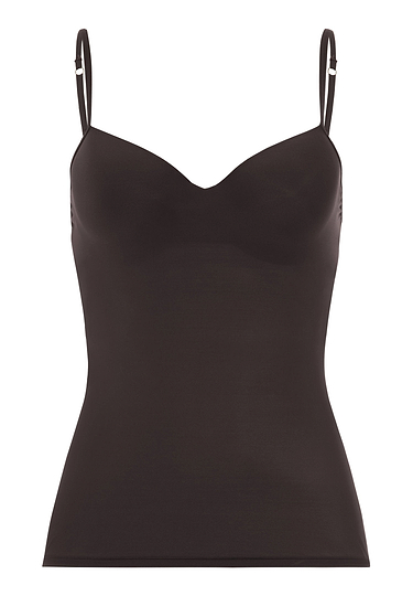 Front cutout view of HA mocha brown microfibre Padded Bra-Camisole