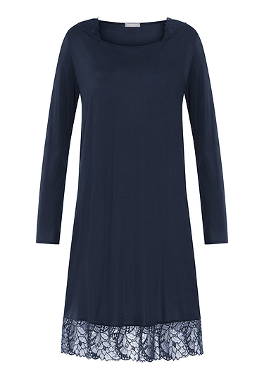 Front cutout view of HA deep navy modal/viscose/tencel L/SLV Nightdress 100cm