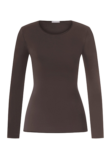Front cutout view of HA dark mocha cotton L/SLV Shirt
