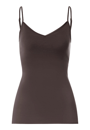 Front cutout view of HA dark mocha cotton Padded Spaghetti Top