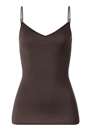 Front cutout view of HA dark mocha cotton Spaghetti Top