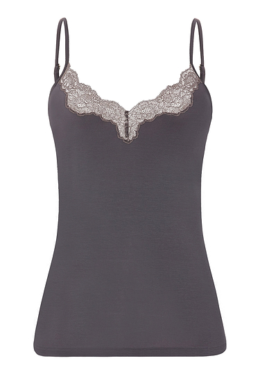Front cutout view of HA boulevard modal/viscose/tencel Spaghetti Top
