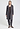 Full-body view of a women model wearing HA dark sesame cotton Robe