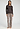 Full-body view of a women model wearing HA dark mocha modal/viscose/tencel L/SLV Shirt
