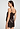 Back view of a women model wearing HA dark mocha silk Spaghetti Top