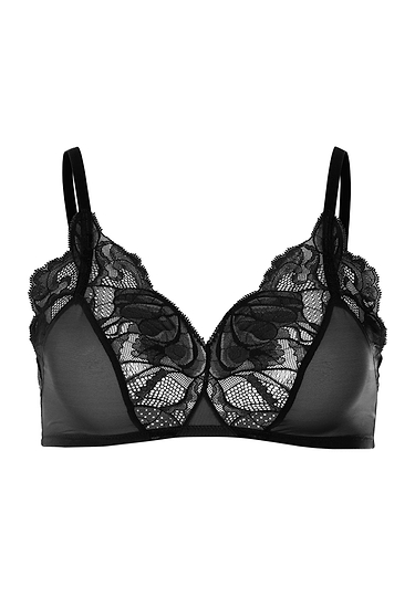 Front cutout view of Hanro black microfibre Soft Cup Bra