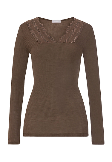 Front cutout view of HA natural teak wool L/SLV Shirt