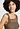 Close-up view of a women model wearing HA natural teak wool Tank Top