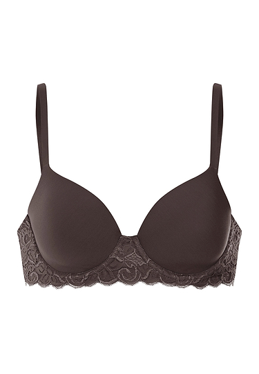 Front cutout view of HA dark mocha microfibre Padded Bra