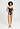 Full-body view of a women model wearing HA dark mocha cotton Spaghetti Top
