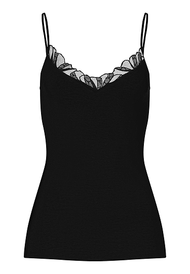 Front cutout view of HA black cotton Spaghetti Top