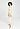 Full-body view of a women model wearing HA vanilla silk Turtle-Neck Shirt