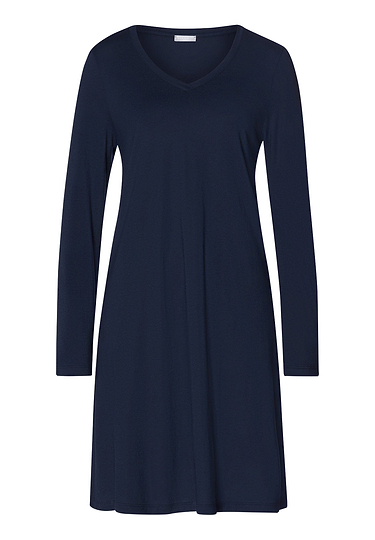 Front cutout view of HA deep navy modal/viscose/tencel L/SLV Nightdress 95cm