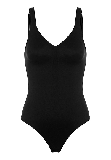 Front cutout view of HA black microfibre Soft Bra Bodysuit
