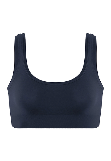 Front cutout view of HA deep navy microfibre Crop Top