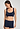 Front view of a women model wearing HA deep navy microfibre Crop Top